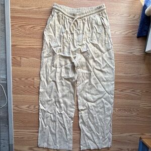 Scandal Italy Tan With Gold Metallic Sheen Linen Drawstring Pants Size Large